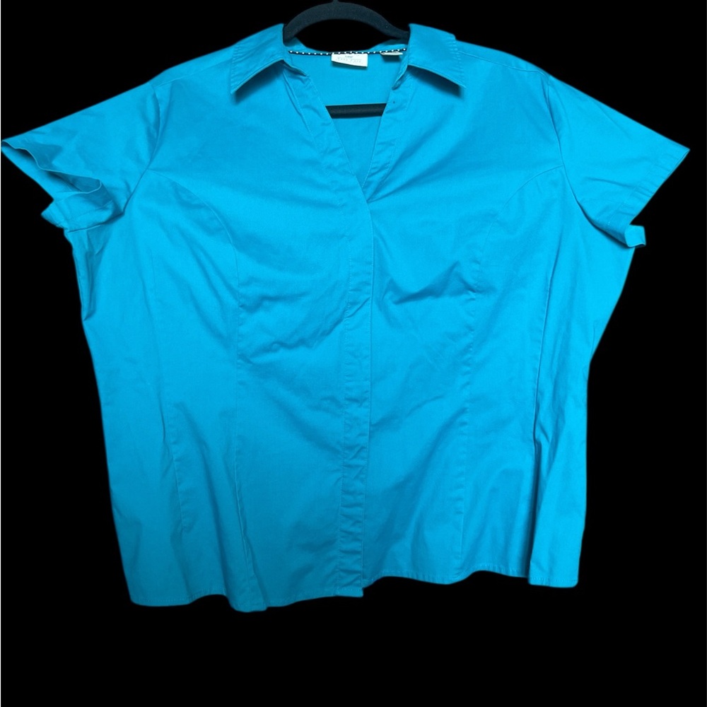 Riders by Lee Teal Short Sleeve Button Down Shirt XL easy care cotton blend
